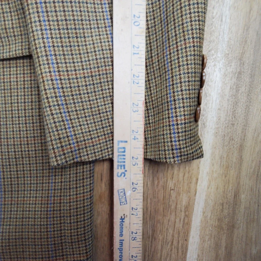 Vintage Brooks‎ Brothers Blazer Mens 42L Tan Wool Houndstooth Windowpane Italy